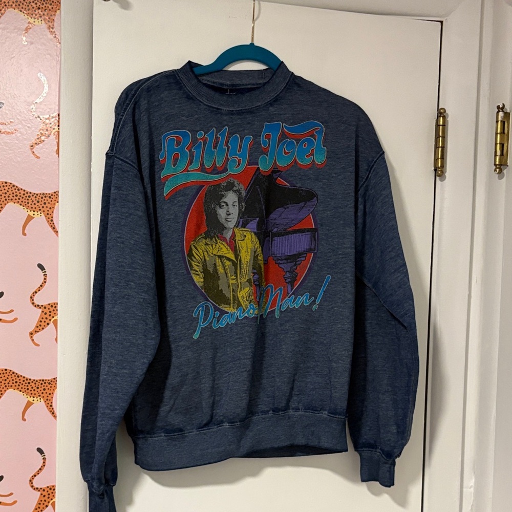 Billy‎ Joel Piano Man Oversized Faded Navy Blue Sweater Size XS NWT